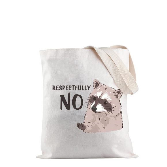 Respectfully No Raccoon Meme Tote Bag Sassy Self Respect Phrase Handbag >:) - Picture 1 of 7